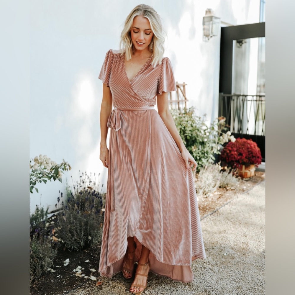 Baltic Born | Andi Ribbed Velvet Wrap Dress in Champagne